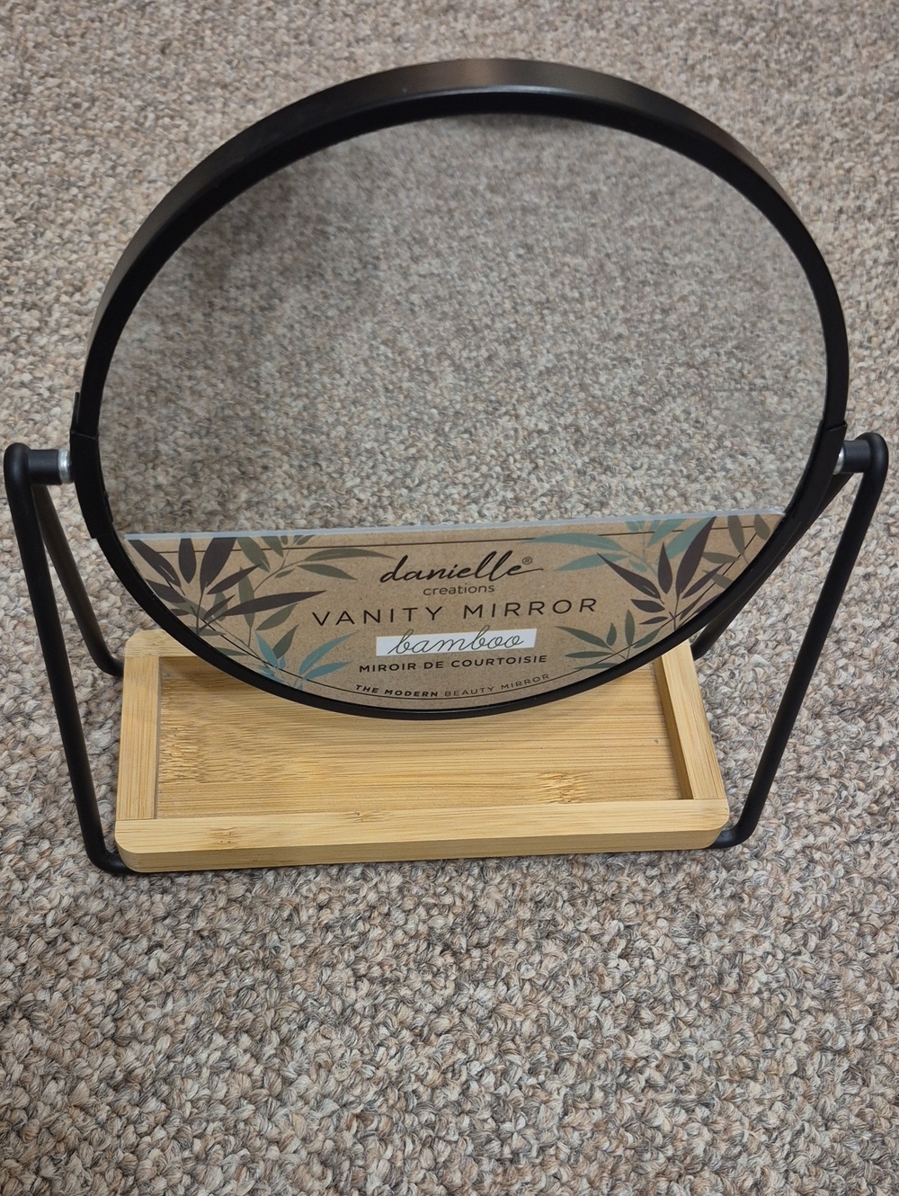 Danielle Creations Bamboo Vanity Mirror in Natural Bamboo and Black NWOT